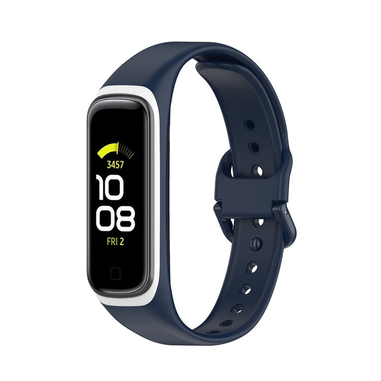 Bi-color Silicone Watch Band Replacement Strap for Samsung Galaxy Fit2 SM-R220 - Dark Blue/White