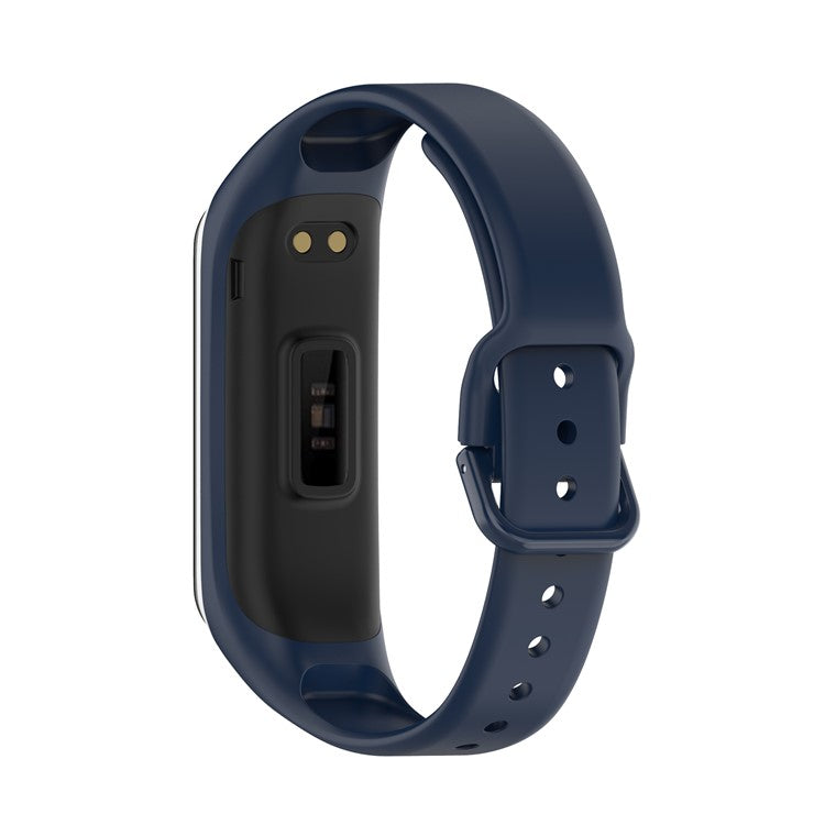 Bi-color Silicone Watch Band Replacement Strap for Samsung Galaxy Fit2 SM-R220 - Dark Blue/White