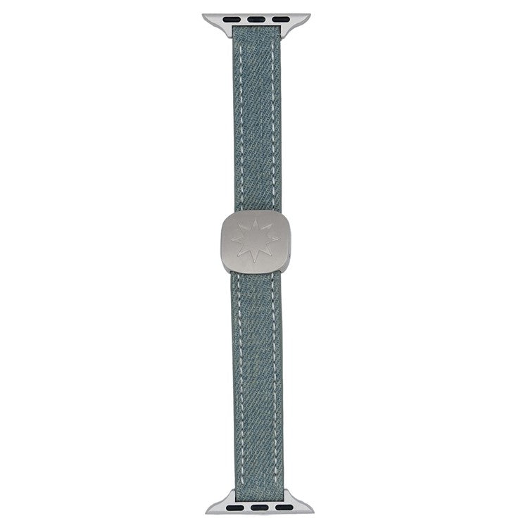 Watch Band For Apple Watch Series 10 Ultra 9 8 7 SE 6 5 4 3 2 1 46mm 49mm 45mm 44mm 42mm Magnetic Buckle Denim Strap - Vintage  /  Starlight