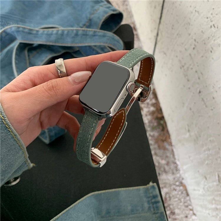 Watch Band For Apple Watch Series 10 Ultra 9 8 7 SE 6 5 4 3 2 1 46mm 49mm 45mm 44mm 42mm Magnetic Buckle Denim Strap - Vintage  /  Starlight