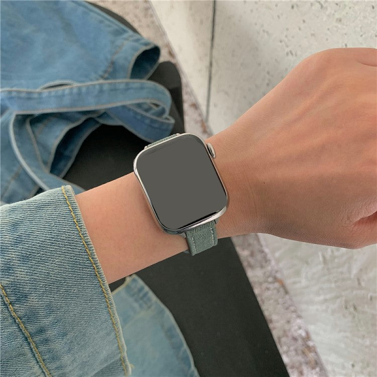 Watch Band For Apple Watch Series 10 Ultra 9 8 7 SE 6 5 4 3 2 1 46mm 49mm 45mm 44mm 42mm Magnetic Buckle Denim Strap - Vintage  /  Starlight