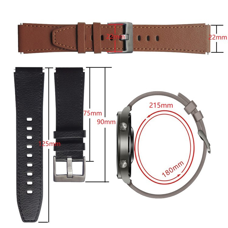 22mm Leather Smart Watch Band Replacement Adjustable Watch Strap for Huawei Watch GT 2 46mm/GT 2 Pro - Coffee