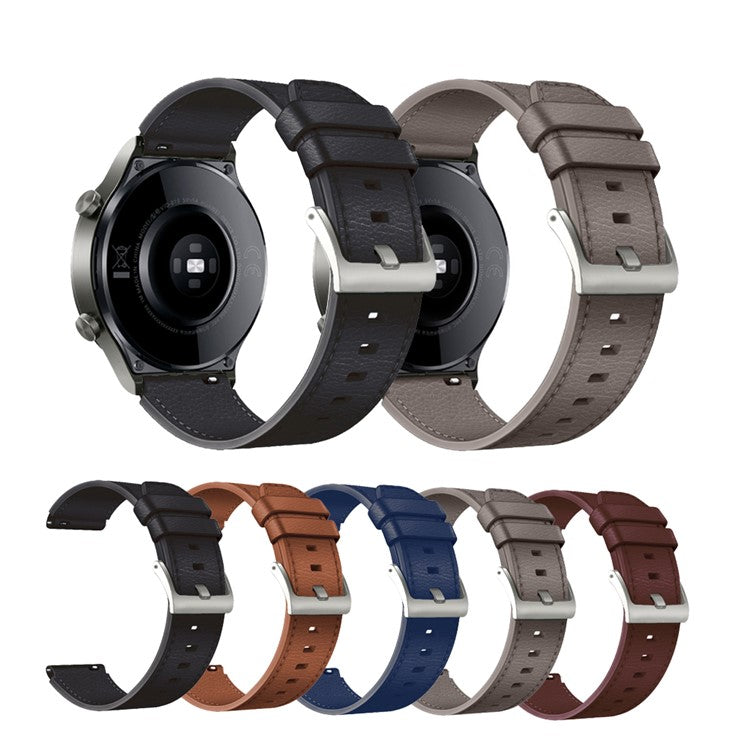 22mm Leather Smart Watch Band Replacement Adjustable Watch Strap for Huawei Watch GT 2 46mm/GT 2 Pro - Coffee