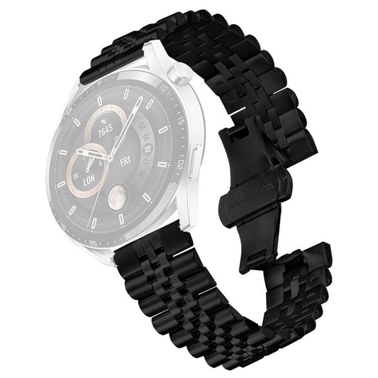 For Haylou RT2 LS10 Wrist Band 5-Bead Stainless Steel Butterfly Clasp Watch Strap - Black