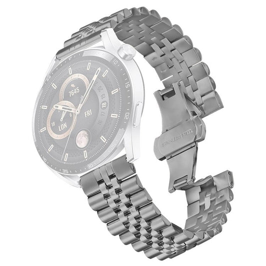 For Haylou RT2 LS10 Wrist Band 5-Bead Stainless Steel Butterfly Clasp Watch Strap - Titanium