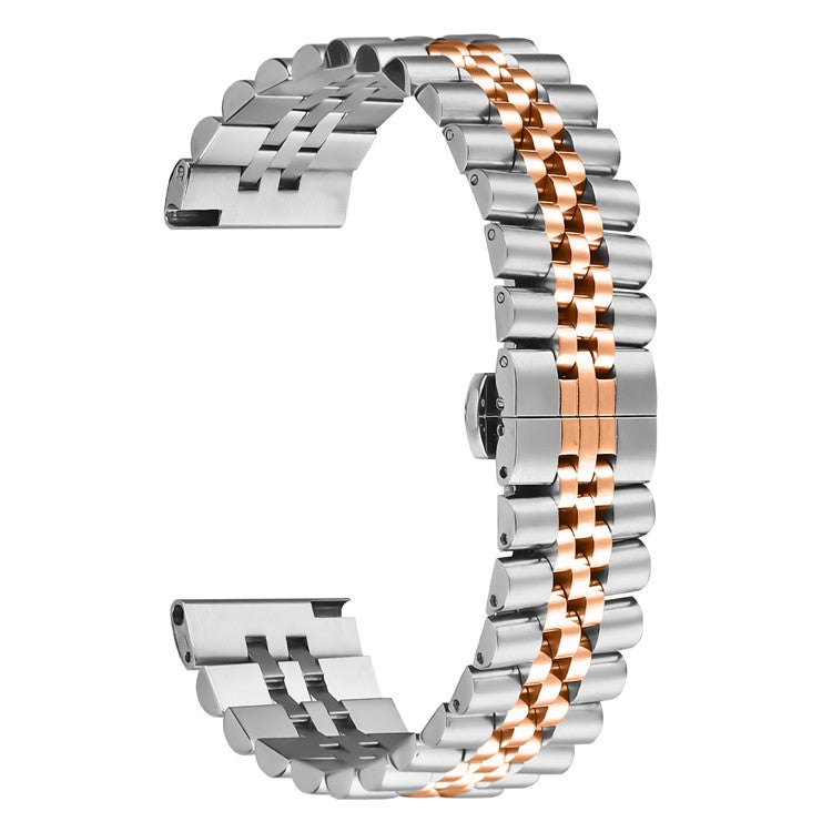 For Haylou RS4 LS12 Wrist Band 5-Bead Stainless Steel Butterfly Clasp Watch Strap - Silver + Rose Gold