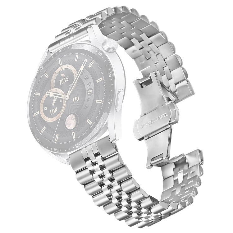 For Haylou RT LS05S Wrist Band 5-Bead Stainless Steel Butterfly Clasp Watch Strap - Silver
