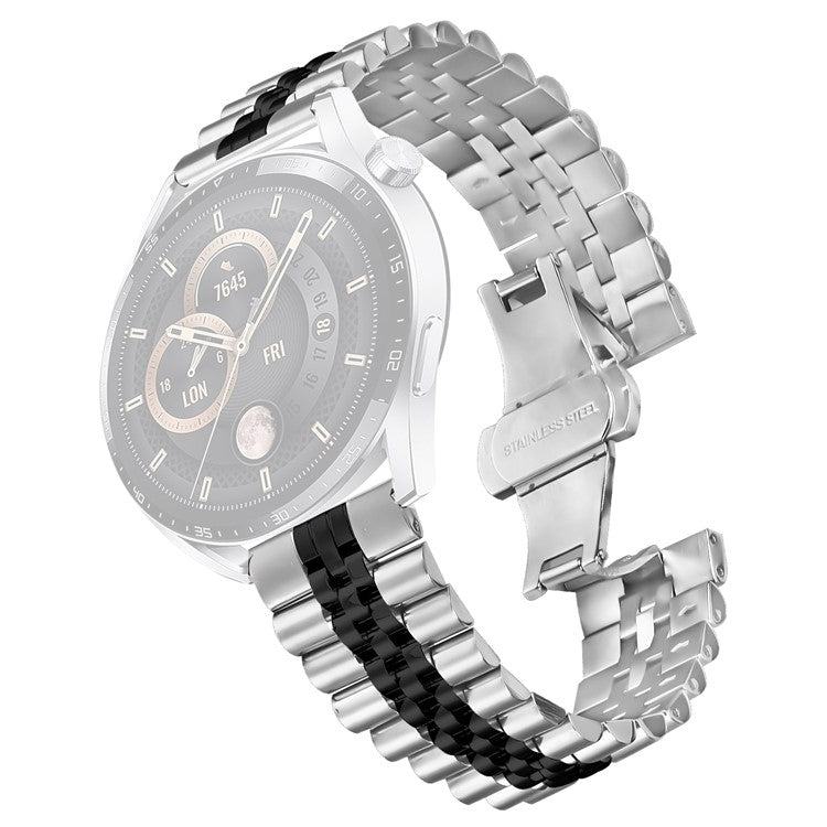 For Yamay SW022 Wrist Band 5-Bead Stainless Steel Butterfly Clasp Watch Strap - Silver + Black