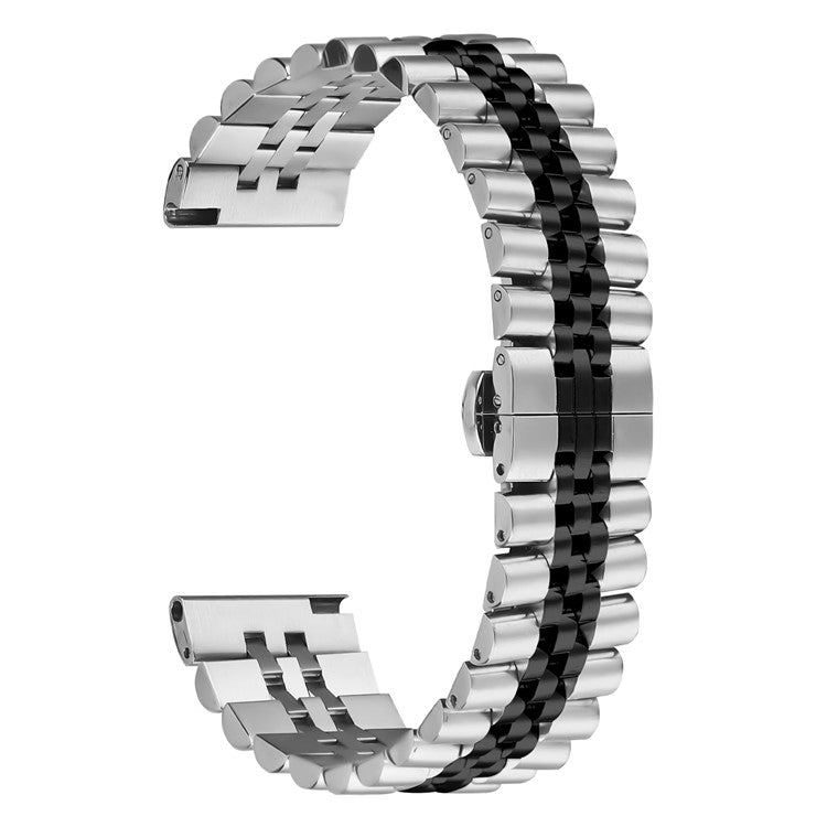 For Yamay SW022 Wrist Band 5-Bead Stainless Steel Butterfly Clasp Watch Strap - Silver + Black