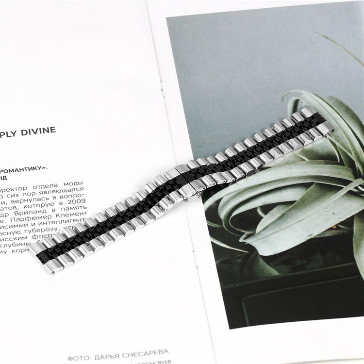 For Yamay SW022 Wrist Band 5-Bead Stainless Steel Butterfly Clasp Watch Strap - Silver + Black