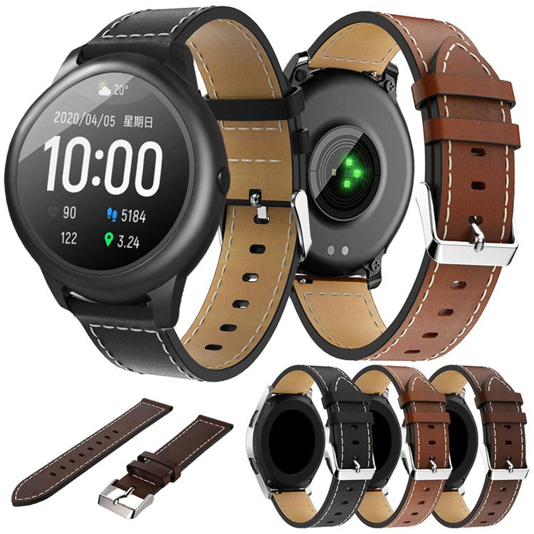 Genuine Leather Smart Watch Band Strap Replacement for Xiaomi  Haylou Solar LS05, etc. - Black