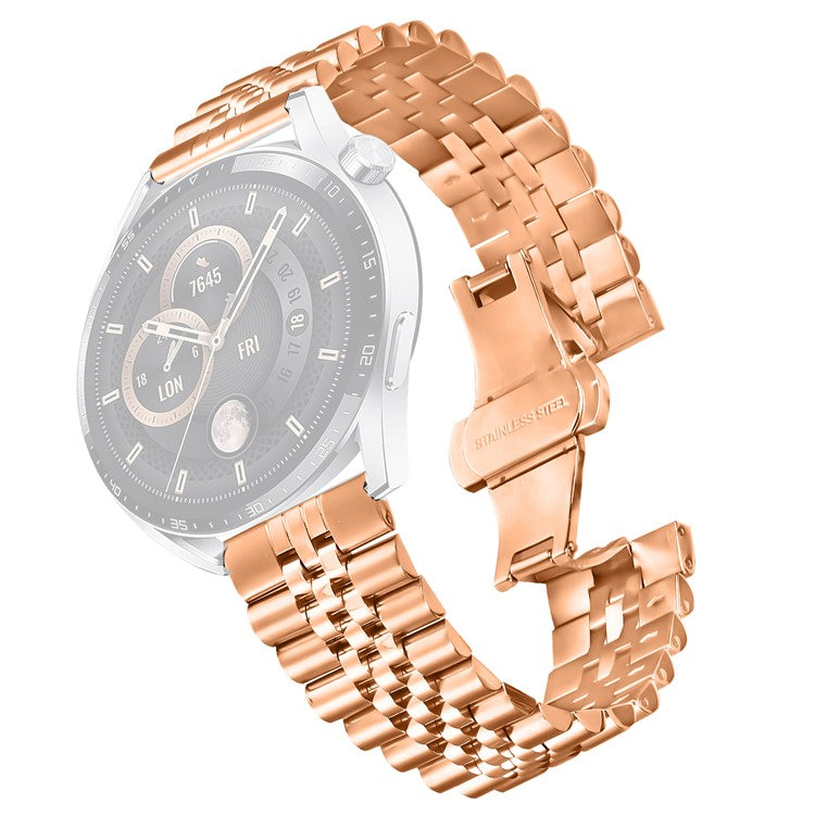 For Xiaomi Watch S1  /  S1 Active Wrist Band 5-Bead Stainless Steel Butterfly Clasp Watch Strap - Rose Gold
