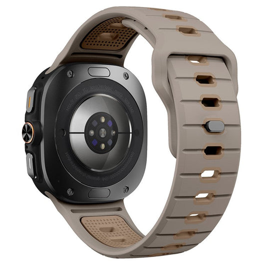 For Samsung Galaxy Watch Ultra 47mm Silicone Watch Band Reverse Buckle Wrist Strap - Olive+Coffee