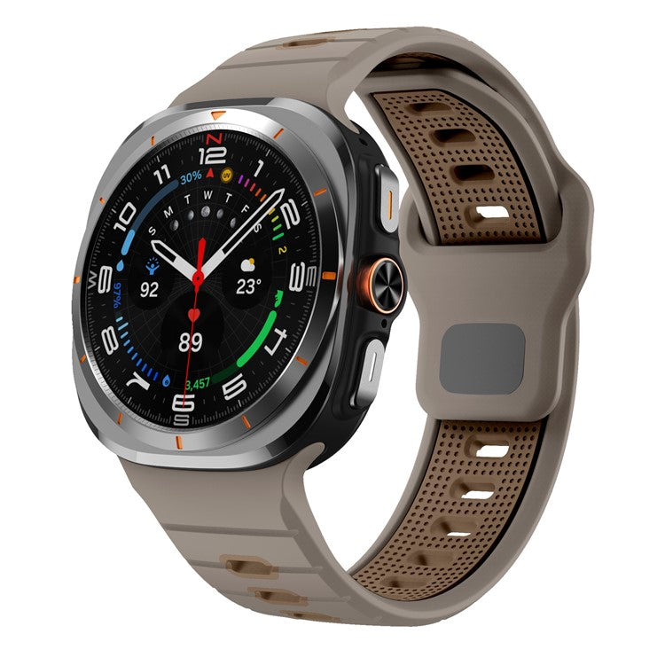 For Samsung Galaxy Watch Ultra 47mm Silicone Watch Band Reverse Buckle Wrist Strap - Olive+Coffee