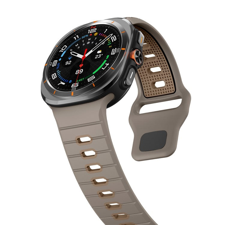For Samsung Galaxy Watch Ultra 47mm Silicone Watch Band Reverse Buckle Wrist Strap - Olive+Coffee