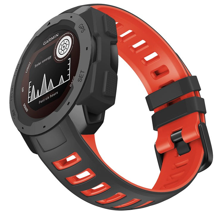 Bi-color Soft Silicone Watchband Replacement Bracelet Strap for Garmin Instinct / Instinct Esports - Black / Red