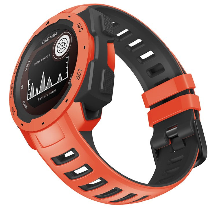 Bi-color Soft Silicone Watchband Replacement Bracelet Strap for Garmin Instinct / Instinct Esports - Red / Black