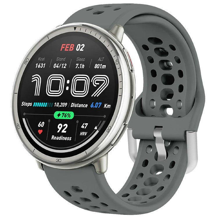 20mm Strap for Samsung Galaxy Watch6 Classic 43mm 47mm / Watch6 40mm 44mm Multiple Holes Silicone Watch Band - Dark Grey