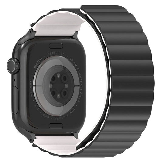 Dux Ducis SD Series Silicone Magnetic Watch Strap For Apple Watch Series 10 9 8 7 SE 6 5 4 3 2 1 42mm 41mm 40mm 38mm - Black  /  Starlight