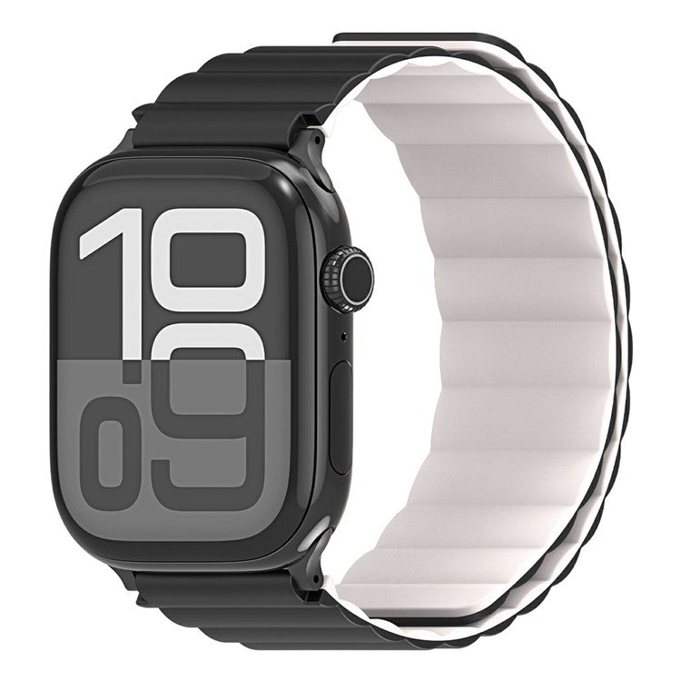 Dux Ducis SD Series Silicone Magnetic Watch Strap For Apple Watch Series 10 9 8 7 SE 6 5 4 3 2 1 42mm 41mm 40mm 38mm - Black  /  Starlight