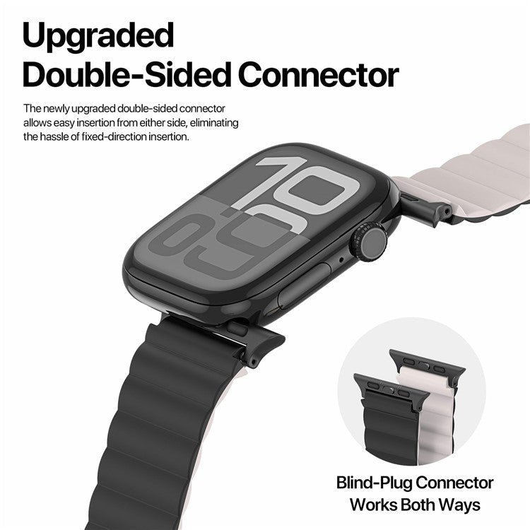 Dux Ducis SD Series Silicone Magnetic Watch Strap For Apple Watch Series 10 9 8 7 SE 6 5 4 3 2 1 42mm 41mm 40mm 38mm - Black  /  Starlight