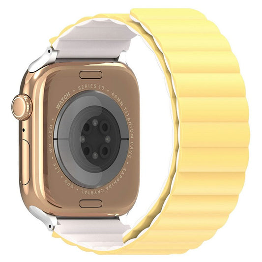 Dux Ducis SD Series Silicone Magnetic Watch Strap For Apple Watch Series 10 9 8 7 SE 6 5 4 3 2 1 42mm 41mm 40mm 38mm - Light Yellow  /  Starlight