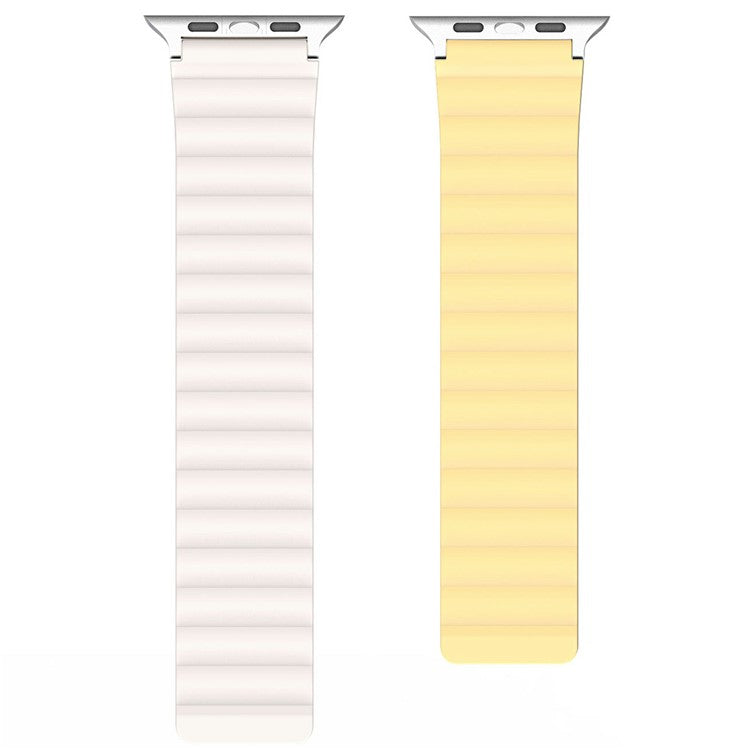 Dux Ducis SD Series Silicone Magnetic Watch Strap For Apple Watch Series 10 9 8 7 SE 6 5 4 3 2 1 42mm 41mm 40mm 38mm - Light Yellow  /  Starlight