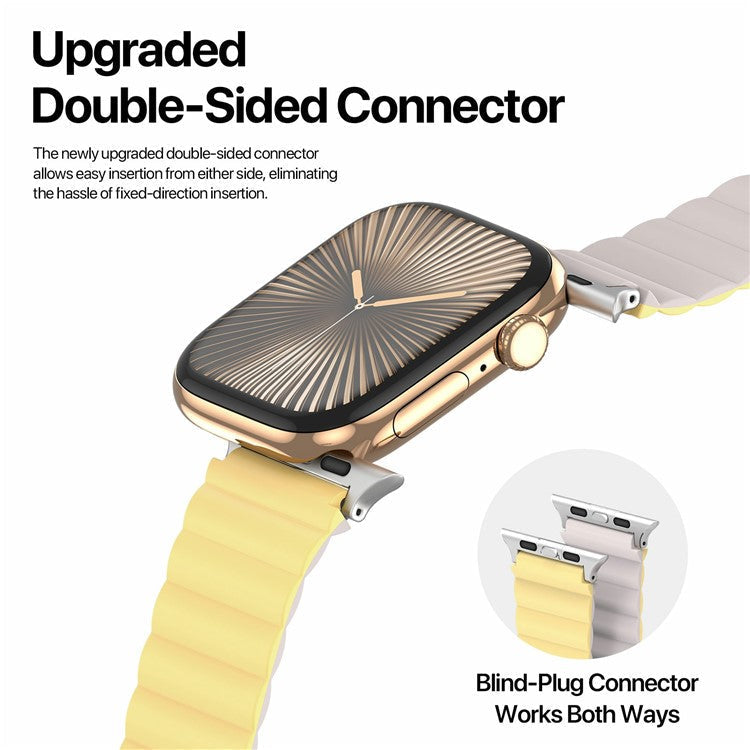 Dux Ducis SD Series Silicone Magnetic Watch Strap For Apple Watch Series 10 9 8 7 SE 6 5 4 3 2 1 42mm 41mm 40mm 38mm - Light Yellow  /  Starlight