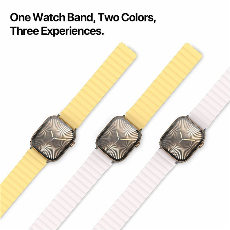 Dux Ducis SD Series Silicone Magnetic Watch Strap For Apple Watch Series 10 9 8 7 SE 6 5 4 3 2 1 42mm 41mm 40mm 38mm - Light Yellow  /  Starlight