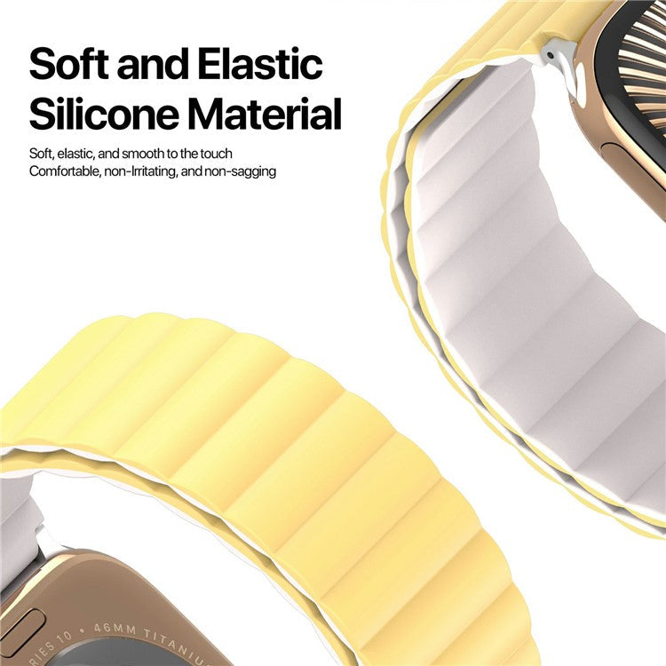 Dux Ducis SD Series Silicone Magnetic Watch Strap For Apple Watch Series 10 9 8 7 SE 6 5 4 3 2 1 42mm 41mm 40mm 38mm - Light Yellow  /  Starlight