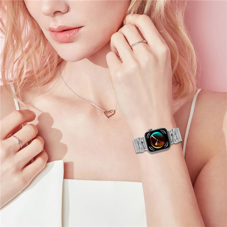 For Huawei Watch Fit 3 Replacement Strap Butterfly Rhinestones Decor Silver Stainless Steel Watch Band