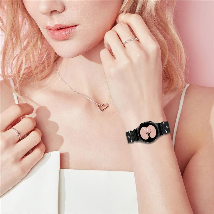 Metal Strap with Connector for Samsung Galaxy Watch7 44mm / 40mm Butterfly Rhinestones Decor Watch Band - Black