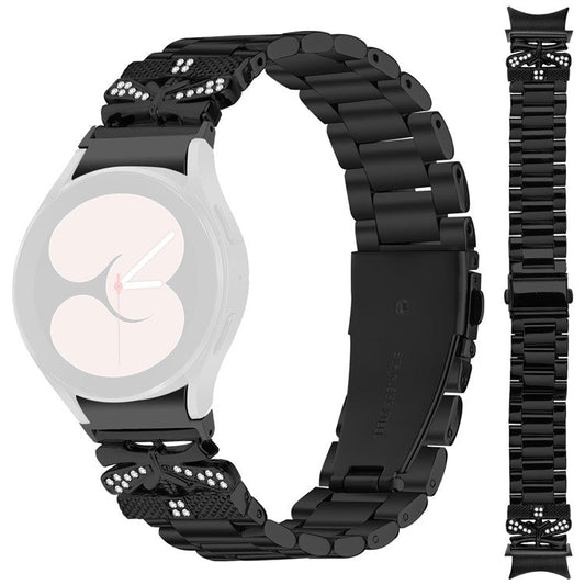 Metal Strap with Connector for Samsung Galaxy Watch6 40mm / 44mm / Watch6 Classic 43mm / 47mm Butterfly Rhinestones Decor Watch Band - Black