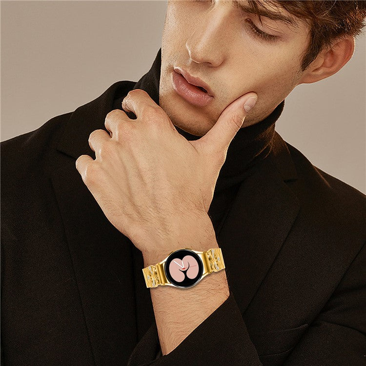 Metal Strap with Connector for Samsung Galaxy Watch6 40mm / 44mm / Watch6 Classic 43mm / 47mm Butterfly Rhinestones Decor Watch Band - Gold
