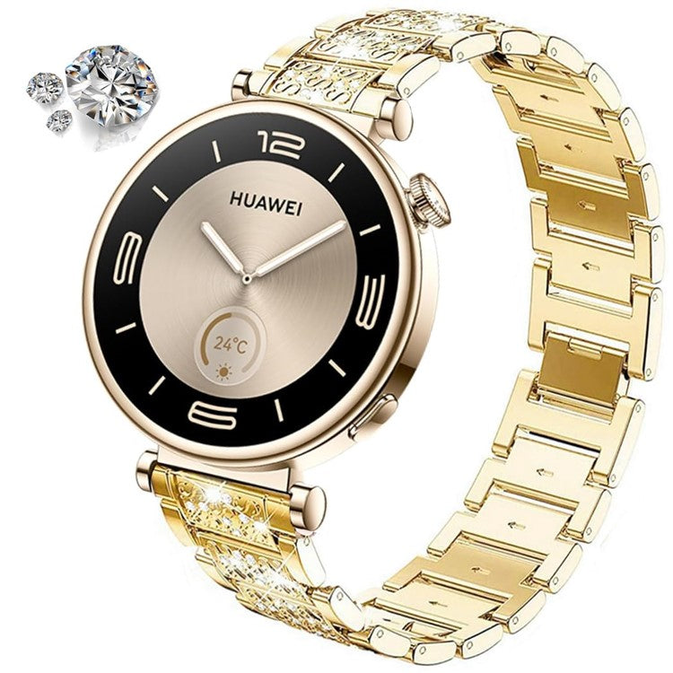 For Huawei Watch GT 5 Pro 42mm / GT 5 41mm Smartwatch Strap Rhinestone Decor Zinc Alloy Wrist Band - Gold
