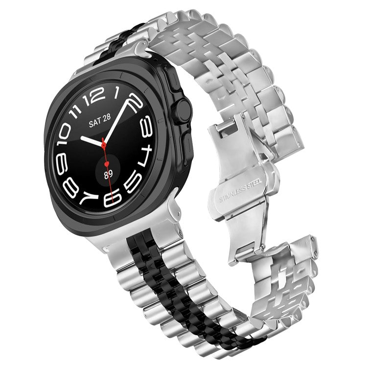 For Samsung Galaxy Watch Ultra 47mm Metal Watch Band Replacement Strap with Butterfly Clasp - Black / Silver