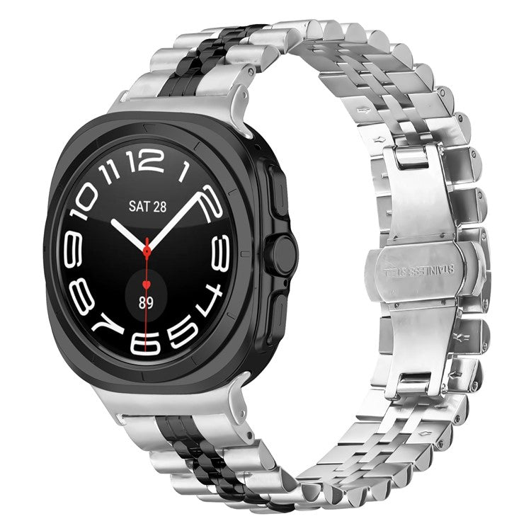 For Samsung Galaxy Watch Ultra 47mm Metal Watch Band Replacement Strap with Butterfly Clasp - Black / Silver