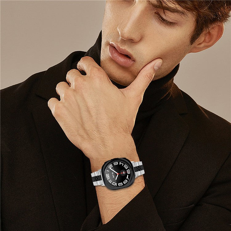 For Samsung Galaxy Watch Ultra 47mm Metal Watch Band Replacement Strap with Butterfly Clasp - Black / Silver