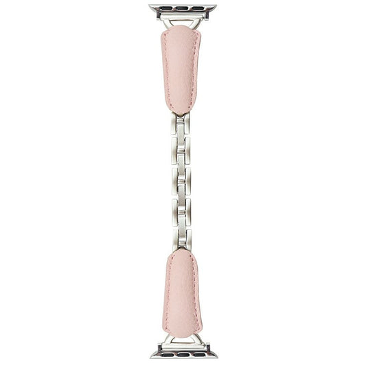 Watch Band For Apple Watch Series 10 Ultra 9 8 7 SE 6 5 4 3 2 1 46mm 49mm 45mm 44mm 42mm D-Shaped Buckle Leather Strap - Pink  /  Starlight