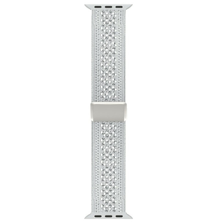 Magnetic Strap for Apple Watch Series 10 9 8 7 SE 6 5 4 3 2 1 42mm 41mm 40mm 38mm Nylon Watch Band - White  /  Starlight