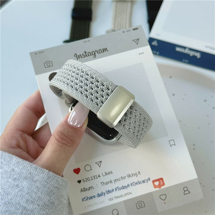 Magnetic Strap for Apple Watch Series 10 9 8 7 SE 6 5 4 3 2 1 42mm 41mm 40mm 38mm Nylon Watch Band - White  /  Starlight