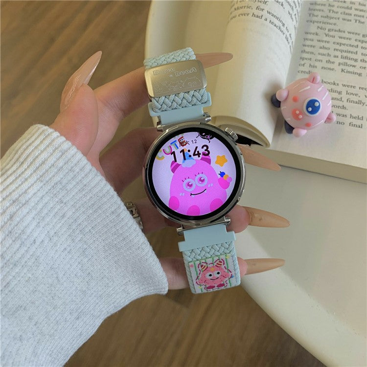 20mm Nylon Strap for Samsung Galaxy Watch6 Classic / 6 / 5 Pro Little Monsters Decor Braided Watch Band - Mint Green