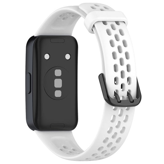 KALEBOL Watch Strap For Huawei Band 10  /  9  /  8 Perforated U-Buckle Silicone Breathable Wrist Band - White
