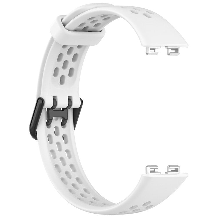 KALEBOL Watch Strap For Huawei Band 10  /  9  /  8 Perforated U-Buckle Silicone Breathable Wrist Band - White