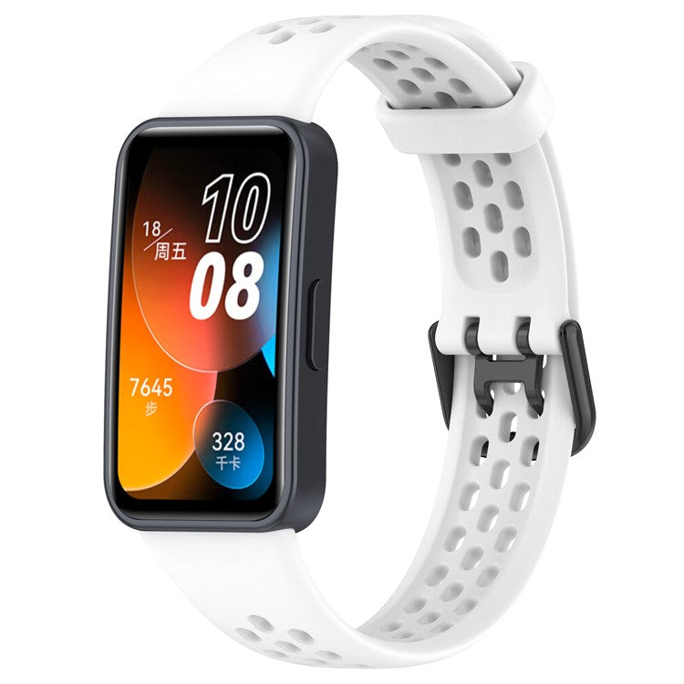 KALEBOL Watch Strap For Huawei Band 10  /  9  /  8 Perforated U-Buckle Silicone Breathable Wrist Band - White