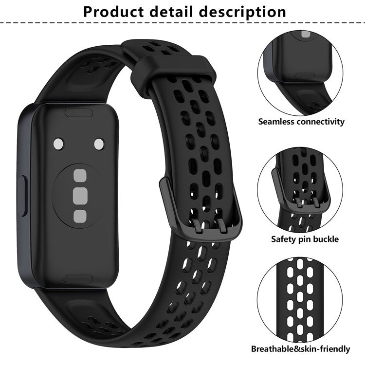 KALEBOL Watch Strap For Huawei Band 10  /  9  /  8 Perforated U-Buckle Silicone Breathable Wrist Band - White