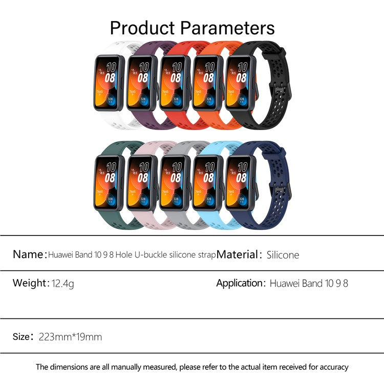 KALEBOL Watch Strap For Huawei Band 10  /  9  /  8 Perforated U-Buckle Silicone Breathable Wrist Band - White