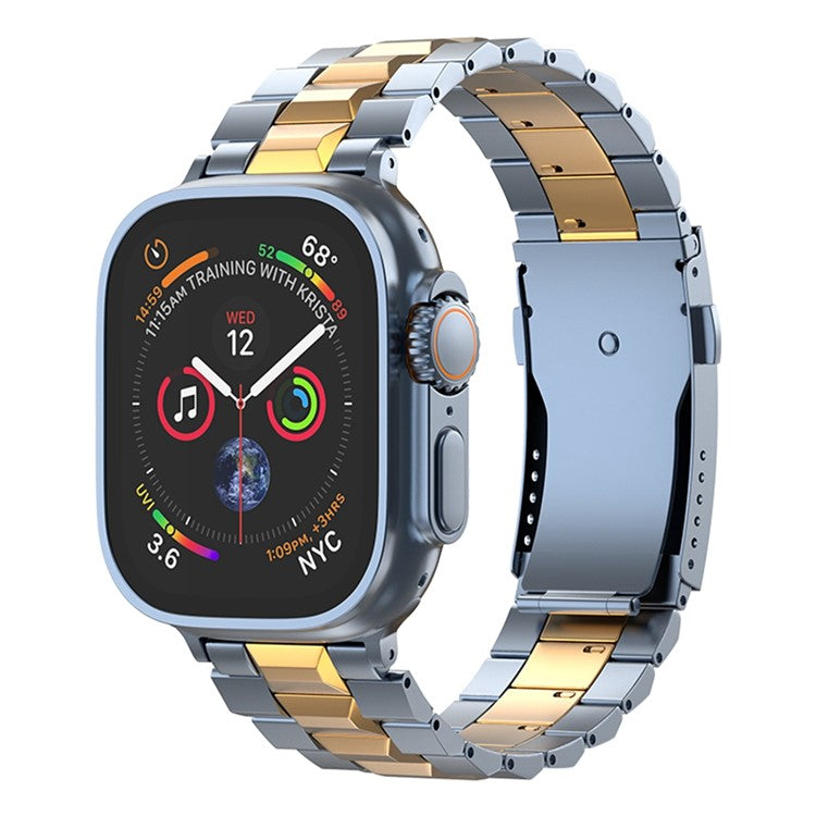 Wrist Band for Apple Watch Series 10 Ultra 9 8 7 SE 6 5 4 3 2 1 46mm 49mm 45mm 44mm 42mm Titanium Alloy Replacement Watch Strap - Blue+Gold