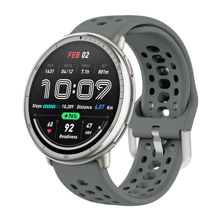 KALEBOL 20mm Strap for Samsung Galaxy Watch6 Classic 43mm 47mm / Watch6 40mm 44mm Multiple Holes Silicone Watch Band - Dark Grey