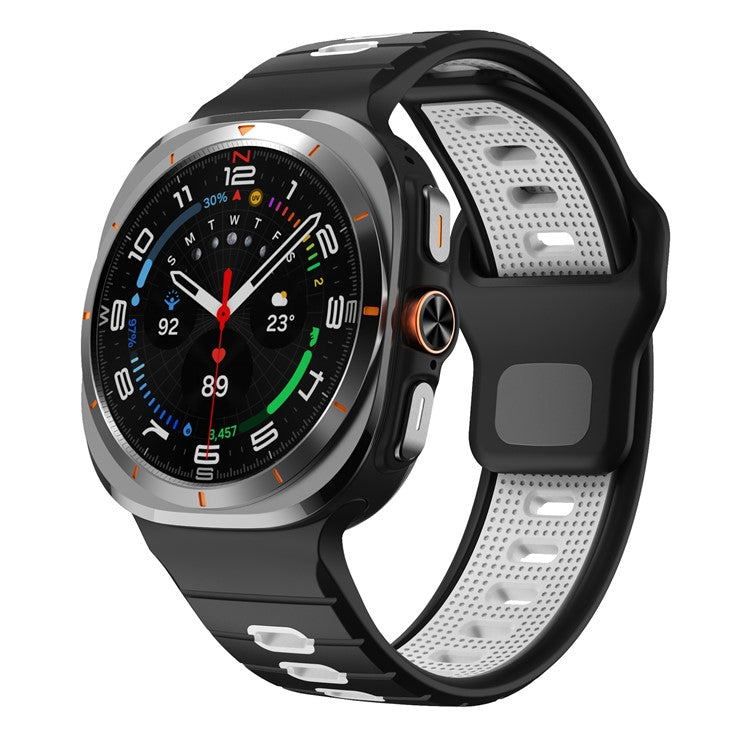 KALEBOL For Samsung Galaxy Watch Ultra 47mm Silicone Watch Band Reverse Buckle Wrist Strap - Black+White